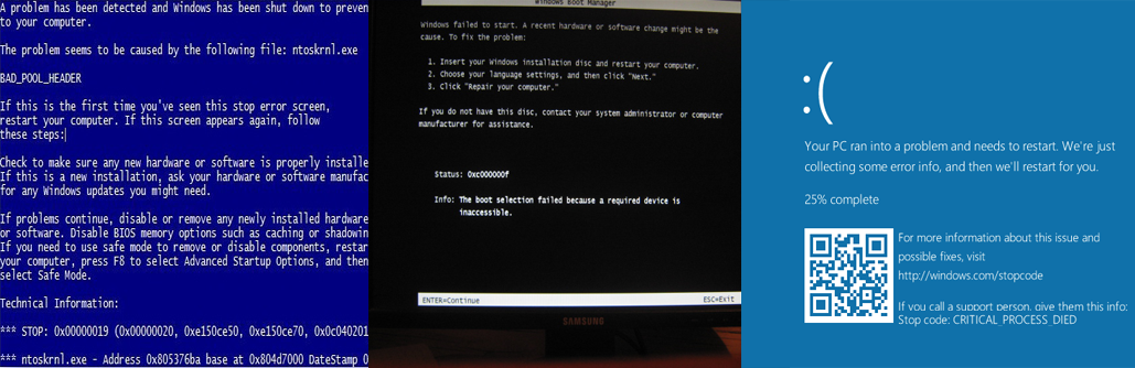 Ошибки Windows, синий экран, черный экран. переустановка Виндовс Москва